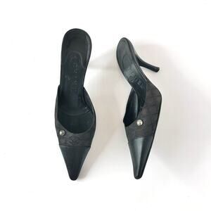 Vintage Chanel CC Logo Print Pointed Toe Mules Pumps 36.5